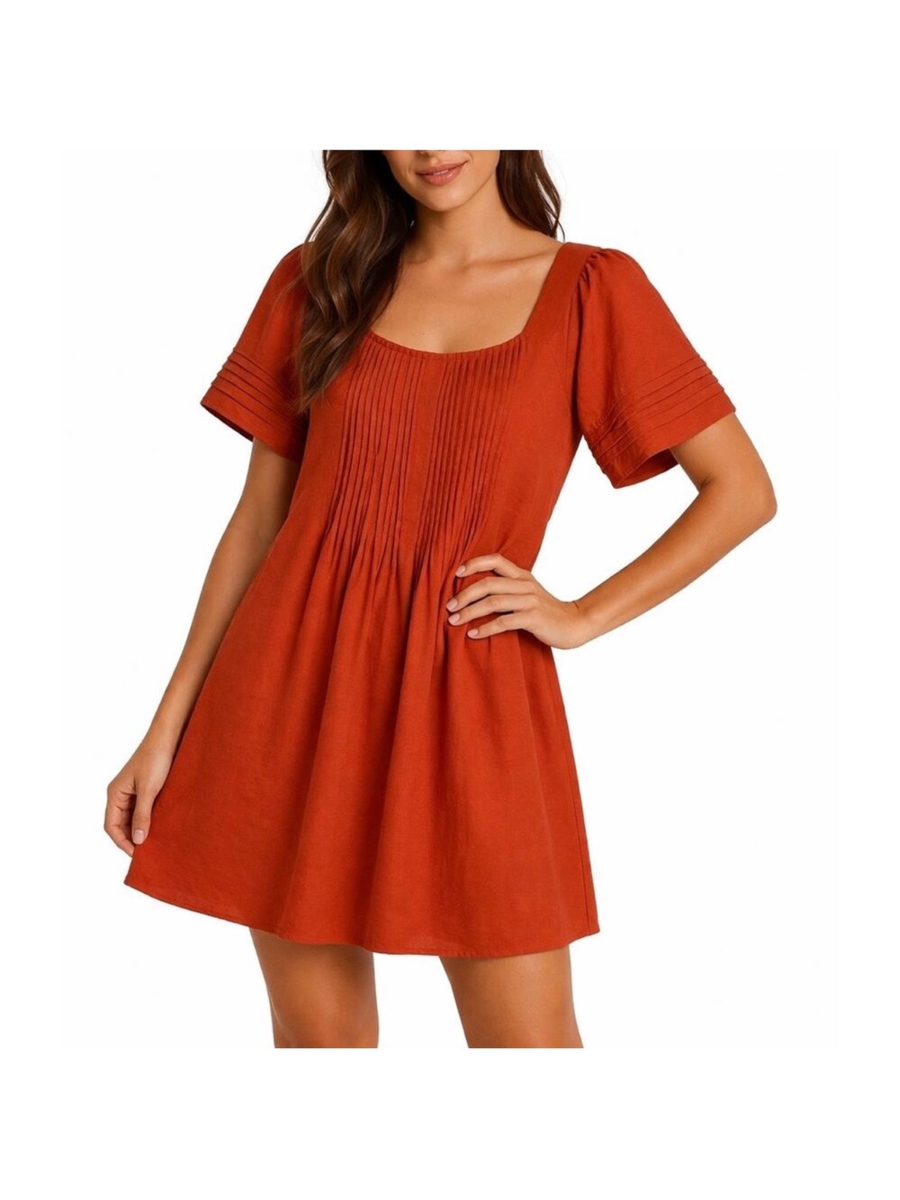 Madewell‎ Clay Orange
Square Neck Pintuck Pleated Mini
Dress Women’s SZ XXS